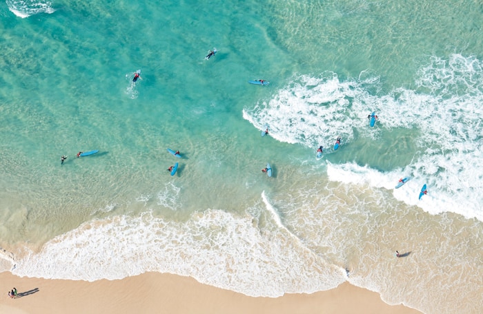 Aerial of learn to surf class